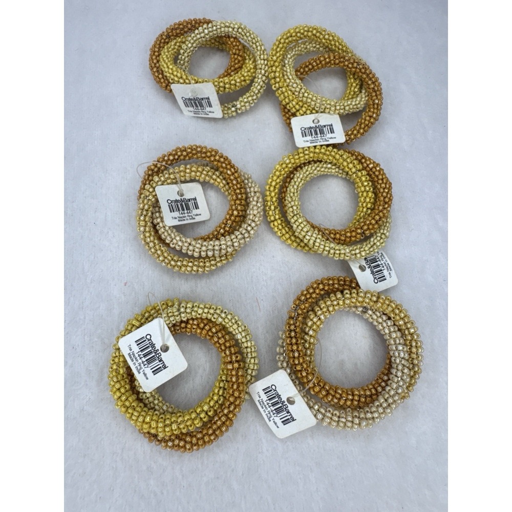 Crate & Barrel Tria Napkin Rings Yellow Set of 6 NEW